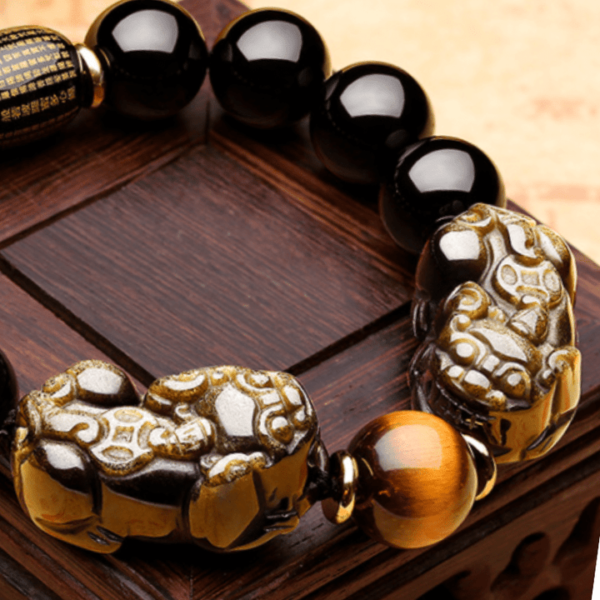 Natural Gold Obsidian Double Pixiu Bracelet - Image 4